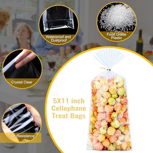 200pcs 5X11 inch Clear Cellophane Bags Gift Wrap Treat Party Favors Bags - Image 3