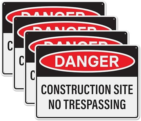 4pcs Danger Construction Site Sign 14x10 inch - Plastic by SutterSigns