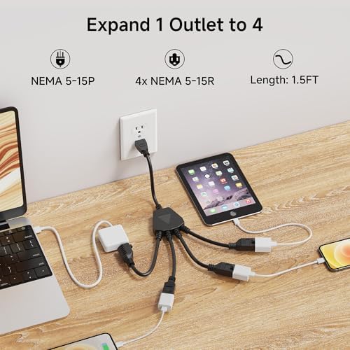 Cable Matters 2-Pack 16 AWG 4 Outlet Power Splitter, AC Plug Splitter 1.5ft - Image 2