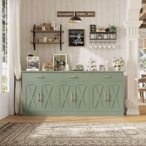 HOSTACK 71"W Farmhouse Kitchen Sideboard Buffet Cabinet with Storage, Green - Image 2