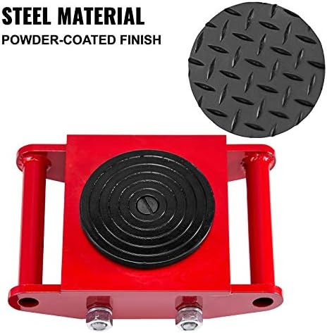 VEVOR Machinery Skate Dolly, 4-Piece Set, 6-Ton/13,200 lb Capacity, Carbon Steel Mover with 360° Rotation Cap, 4 PU Rollers, Heavy Duty for Industrial Use, Red - Image 3