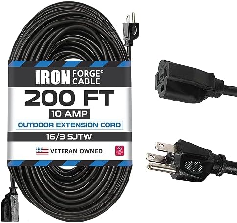 Iron Forge Cable 16 Gauge Heavy Duty Black Extension Cord, 200 Ft - SJTW by IronForgeCable