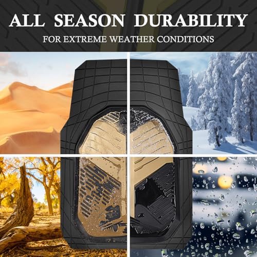 CAR PASS Heavy Duty Rubber Car Mats, Deep Dish Car Floor Mats All Weather, Car Mats Full Set 4-Piece Trim to Fit for Sedans SUVs Trucks, Waterproof Anti-Slip Automotive Mats, V12 Black Champagne Gold - Image 3
