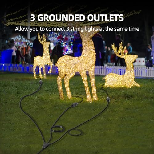TiFFCOFiO Outdoor Extension Cord with 1 to 3 Splitter Outlets, 35 FT Waterproof Cord with Safety Cover, 3 Electrical Outlets for Christmas Decorations, 16 AWG, ETL Listed - Image 6