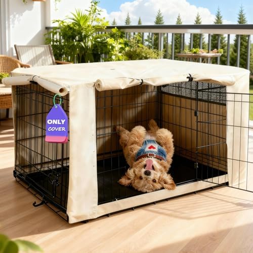 HiCaptain 36-Inch Dog Crate Cover with Mesh, Waterproof Kennel Cover, Beige by HiCaptain