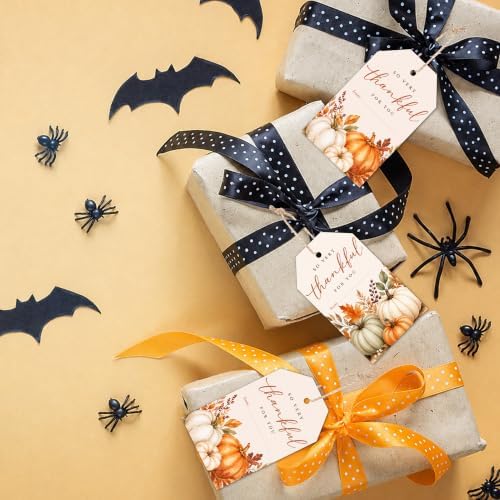 Thankful Pumpkin Fall Gift Tags with String, 50PCS Thanksgiving Hanging Tags for Gift Wrapping, Autumn Harvest Thank You Labels for Friendsgiving, Party Favors, Bakery Packaging, DIY Crafts - A01 - Image 4