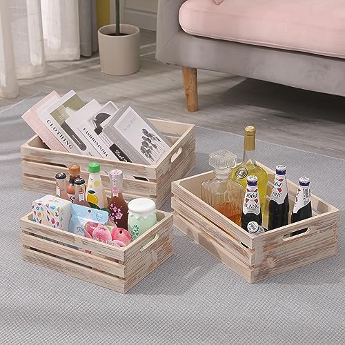 Large Size Wood Crates for Storage, Decorative Vintage Walnut Wooden Boxes for Display, Handmade Solid Wood Set of 3 Rustic Crates (Walnut) - Image 6