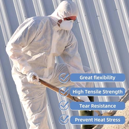ETERNA Hazmat Suits- 5 Pack Disposable Protective Coveralls with Hood, Zipper, Elastic Wrists, Shoe Covers for Men & Women, Shield from Dirt, Dust, Paint (White, XXXX-Large) - Image 3