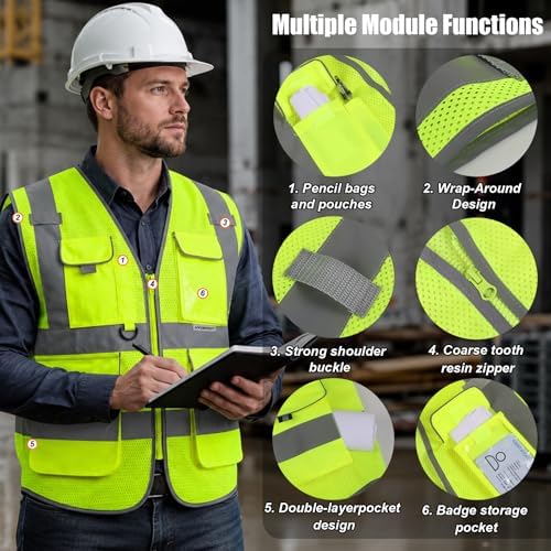 HYCOPROT High Visibility Safety Vest Hi Vis Reflective Construction Vests with Pockets for Men Women,Meets ANSI/ISEA Standard - Image 4