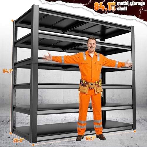 REIBII 84.1" H Garage Shelving, 3500LBS Storage Shelves Heavy Duty, Adjustable 6-Tier Metal Shelving for Commercial, Warehouse, Basement, Garage,Shop, 55.1" W x 25.8" D x 84.1" H - Image 2