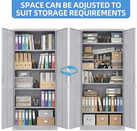 SUXXAN 71-Inch Grey Metal Storage Cabinet with Locking Doors - Image 6