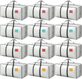 12 Pack Moving Bags with Full-Open Side Zipper, Extra Large 93L Heavy Duty Waterproof Foldable Storage Totes for College Dorm, Moving & Home Organization,White by RMOHRO