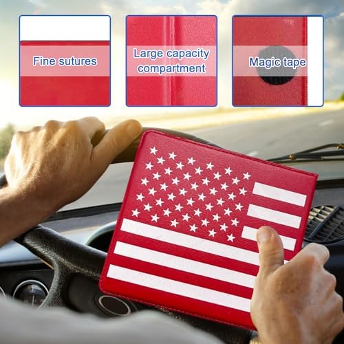 Ziciner Car Registration Insurance Holder, 2Pack Essential Auto Card Document Glove Box Organizer with Touch Fastener, Vehicle Interior Accessories Perfect for Most Car, Truck, SUV (Red/Back Flag) - Image 3