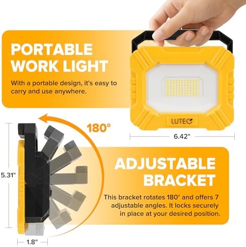 LUTEC 2 Pack 3500LM LED Work Light, Rechargeable Magnetic Work Lights with Stand, Portable 5000K Flood Light for Car Repair, Fishing, Camping, Emergency, Hiking, 3 Modes - Image 3