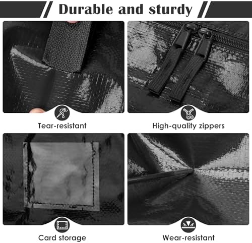 12 Pack Moving Bags with Full-Open Side Zipper, Extra Large 93L Heavy Duty Waterproof Foldable Storage Totes for College Dorm, Moving & Home Organization Black - Image 4