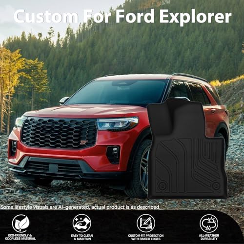 Floor Mats for 2020-2026 Ford Explorer 6 Passenger, Custom Fit All Weather TPE Floor Liners Waterproof Non Slip Heavy Duty Interior Accessories - Image 2