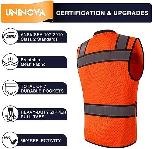 Surveyor Safety Vest Reflective for Men, Class 2 Mesh Safety Vests Reflective with Pockets and Zipper,High Visibility Construction Work Surveyor Vest - Image 2