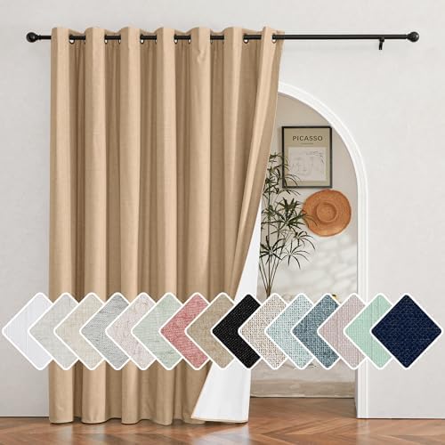 NICETOWN Camel Extra Wide 100% Blackout Linen Curtain for Sliding Door by NICETOWN