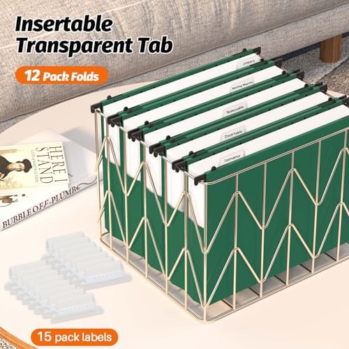 SHUTEX Extra Capacity Plastic Hanging File Folders,12 Pack Reinforced Expanding Hang Folder Letter Size,Accordian Pocket,Heavy Duty 2 Inch Expansion,Hanging Folder Organizer for Office Home,Green - Image 6
