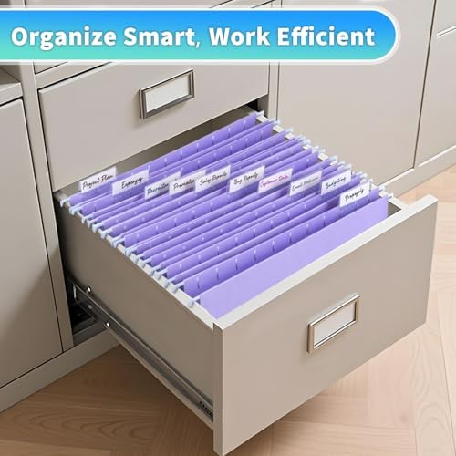 25-Pack Light Purple Hanging File Folders, Letter Size, Includes 35 Transparent Label Cards & 50 Sticker Labels,1/5-Cut Tabs for Home & Office Organization - Image 5