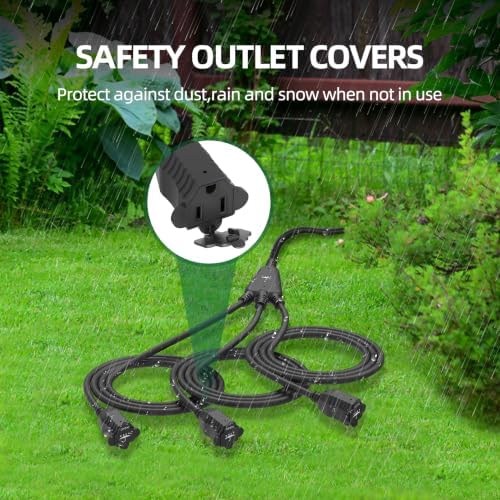 TiFFCOFiO Outdoor Extension Cord with 1 to 3 Splitter Outlets, 35 FT Waterproof Cord with Safety Cover, 3 Electrical Outlets for Christmas Decorations, 16 AWG, ETL Listed - Image 3