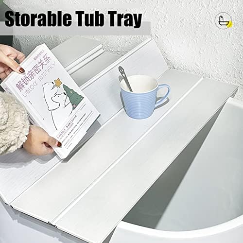 Bamboo Bathtub Caddy Tray with Foldable Cover for Spa Bath & Shower nization - Image 2