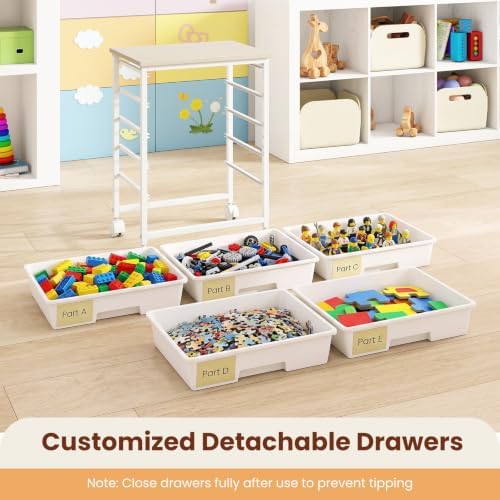 Giantex 5 Drawers Rolling Cart with Wheels, Wood Top, Sturdy Frame - Image 6