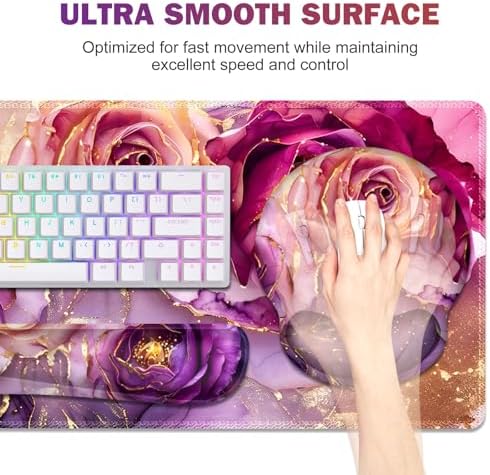Gaming Mouse Pad Large Desk Mat, Cute Purple Marble Rose Desk Pad Protector - Image 4