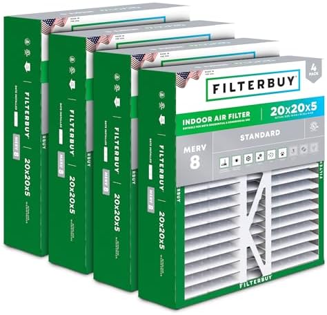 Filterbuy 20x20x5 Air Filter MERV 8 Dust & Allergy Defense (4-Pack) by Filterbuy