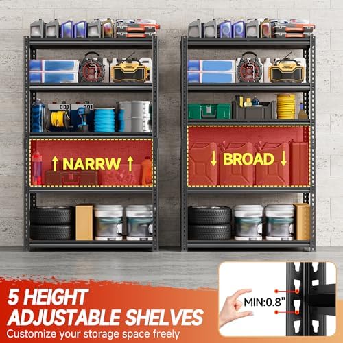 71.9" H Garage Shelves,Garage Storage Shelves Heavy Duty,Heavy Duty Garage Shelving,Adjustable 5 Tier Shelving for Garage Storage,Warehouse,71.9" Hx40 W x20 D - Image 5