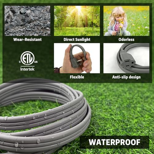 12 Ft Heavy Duty Appliance Extension Cord - 14 Gauge 3 Prong SPT-3 Cable Wire, Ideal for Air Conditioners, Refrigerators, and Major Appliances - Indoor Use, Grey - Image 6