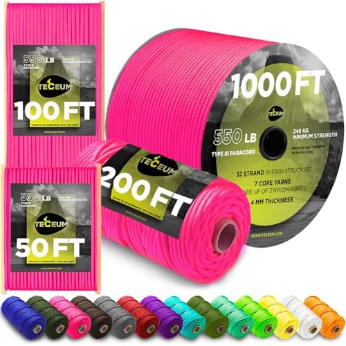 Paracord Rope 550 lb 4mm – Parachute Cord – Utility Camping Rope by TECEUM