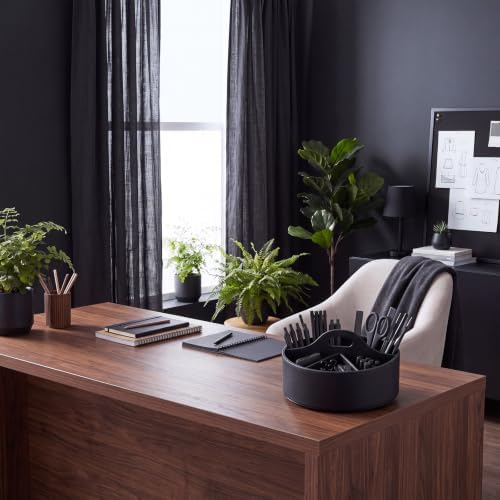 Aesthetic PU Leather Rotating Desk Storage Organizer, Black - Image 6