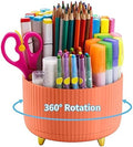 Marbrasse Desk Organizer, 360-Degree Rotating Pen Holder, Desk Organizers and Accessories with 5 Compartments Pencil Holder, Art Supply Storage Box Caddy for Office, Home（Orange） by Marbrasse
