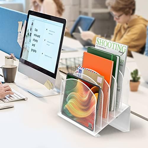 Delifox Inclined Desk File Organizer,Vertical File Folder Holder Stand Metal Rack File Sorter for Office Classroom Desktop Organization (1, White, 5) - Image 6