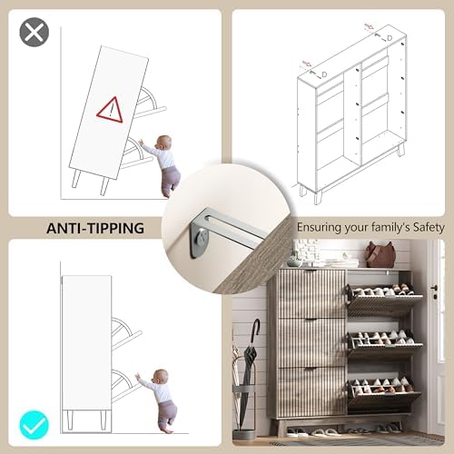 HUANLEGO Shoe Cabinet Storage for Entryway with 6 Flip Drawers, Grey - Image 5