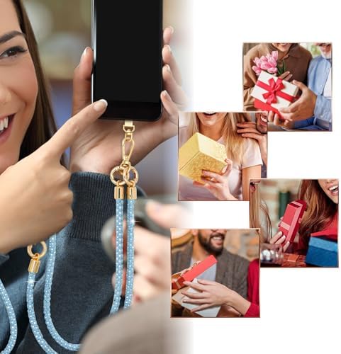 Crystal Phone Strap Crossbody and Wrist Lanyard, Anti Theft Layered & Wrist Strap Cell Phone Neck for Women - Image 4