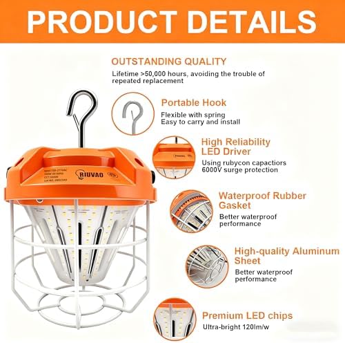 LED Temporary Work Light 100W, 15000Lm, 5000K Daylight White, Portable, Connectable LED Worksite Light with Hook, IP65 Dustproof and Waterproof, Suitable for Wet Locations and Construction Sites - Image 3
