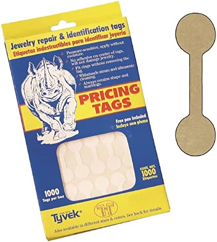 500 Piece Value Pack Jewelry Repair, Price and Identification Tags/Tyvek Self Adhesive Rectangle/Dumbbell/Barbell Jewelry Price Tags (Long - 1 7/8" x 1/2" (47 x 12mm), Gold) by NicePackaging