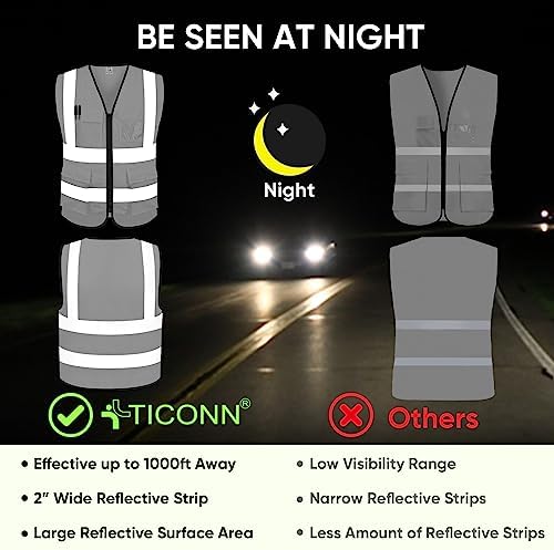TICONN High Visibility Reflective Safety Vest for Men & Women, ANSI Class 2 - Image 3