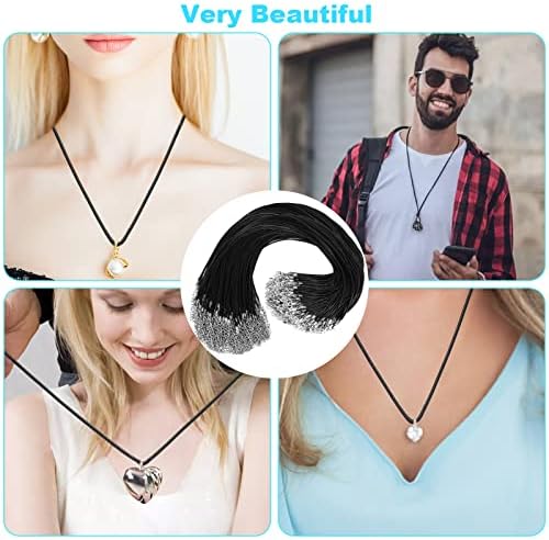 100Pcs Premium Leather Necklace Chains Bracelet Cord with Clasps for Pendants, Bulk Waxed Rope Necklace String, Black , 18" for Jewelry Making Supplies, 1.5mm DHOOZ - Image 7