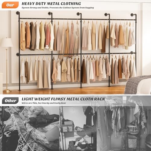 Aheaplus Industrial Pipe Clothing Rack, Reversible 13FT Clothes Rack - Image 6
