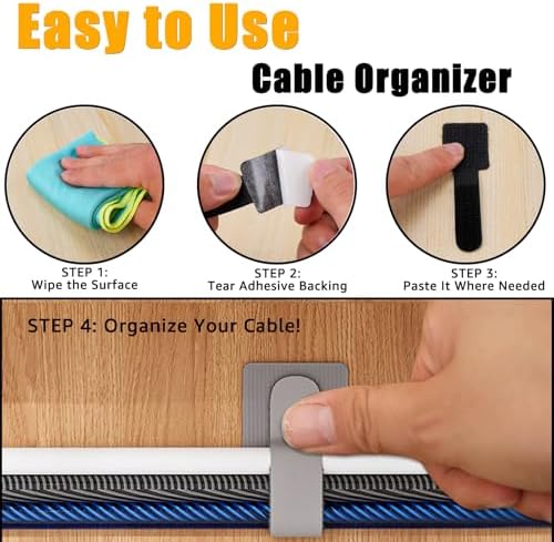 80PCS Hook and Loop Cable Straps, Cable Management Under Desk, Adhesive Cable Ties, Reusable Wire Organizers for Cords, Cords Management, Computer Accessories for Desk, Home Office Essentials, White - Image 3