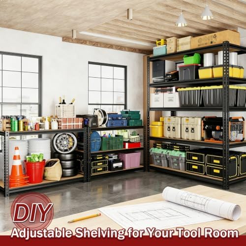 72" H Heavy Duty Garage Shelving, 2400LBS Capacity 5-Tier Storage Shelves,Adjustable Industrial Metal Garage Shelves for Basement Pantry Kitchen Warehouse, 16" D x 36" Wx72 H,Black - Image 5