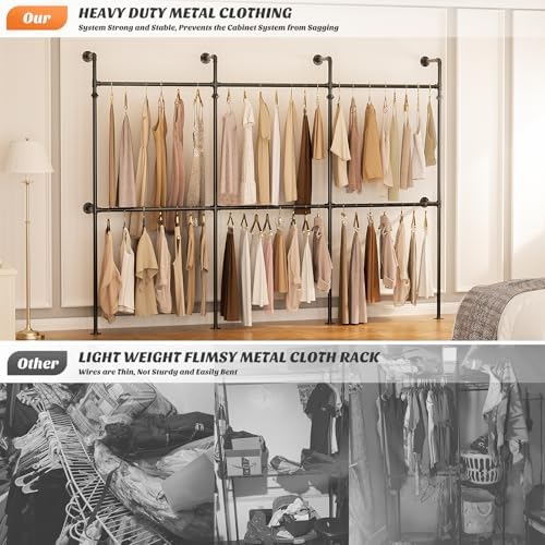 Aheaplus Industrial Pipe Clothing Rack, Reversible 9.85FT Clothes Rack - Image 5