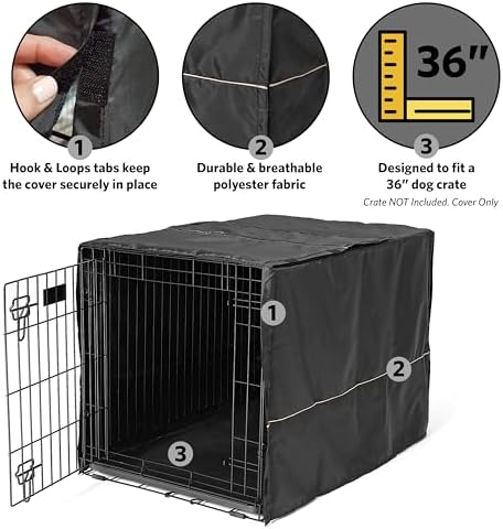 MidWest Homes for Pets Intermediate Dog Crate Cover, Black Polyester Privacy Kennel Cover Fits Most 36-Inch Crates, Machine Washable, Reduces Barking & Chewing - Image 3