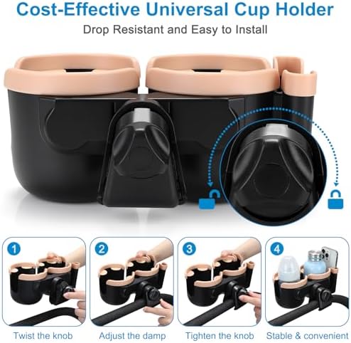 Accmor Stroller Cup Holder with Phone Holder, Bike Cup Holder, Walker Scooter Wheelchair Cup Holder Attachment, Universal Cup Holder for Uppababy Graco Strollers - Image 7