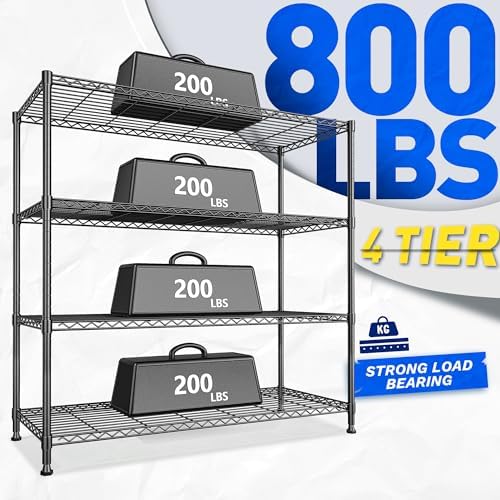 DurayLoly Extra-Wide 4-Tier 800LBS Storage Rack, Adjustable Shelves, Black - Image 4