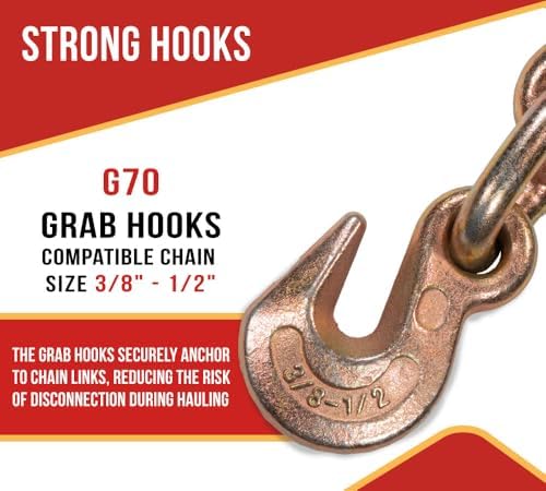 Mytee Products 5 Pack 3/8" - 1/2" Hi-Viz Green Heavy Duty Ratchet Load Chain Binder with Grab Hooks - 9,200 Lbs Working Load Limit - Flatbed Transport Truck Trailer Tie Down Hauling - Image 4