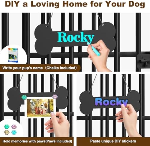 Easycom 41" Dog Crate Furniture Foldable, No Assembly Decorative Dog Kennel Indoor, Dog Crates for Large Dogs(35-60 lb), Wooden Dog Cage with Adjustable Bowls and Name Tag, End Table, Oak Grey - Image 3
